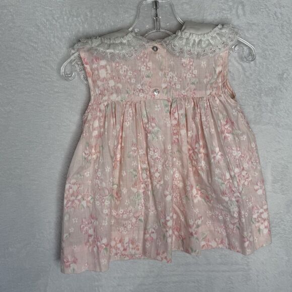 Vintage Hugs and Kisses Baby Girl Pink Dress Size 24 Months White Bib Collar - Picture 8 of 14